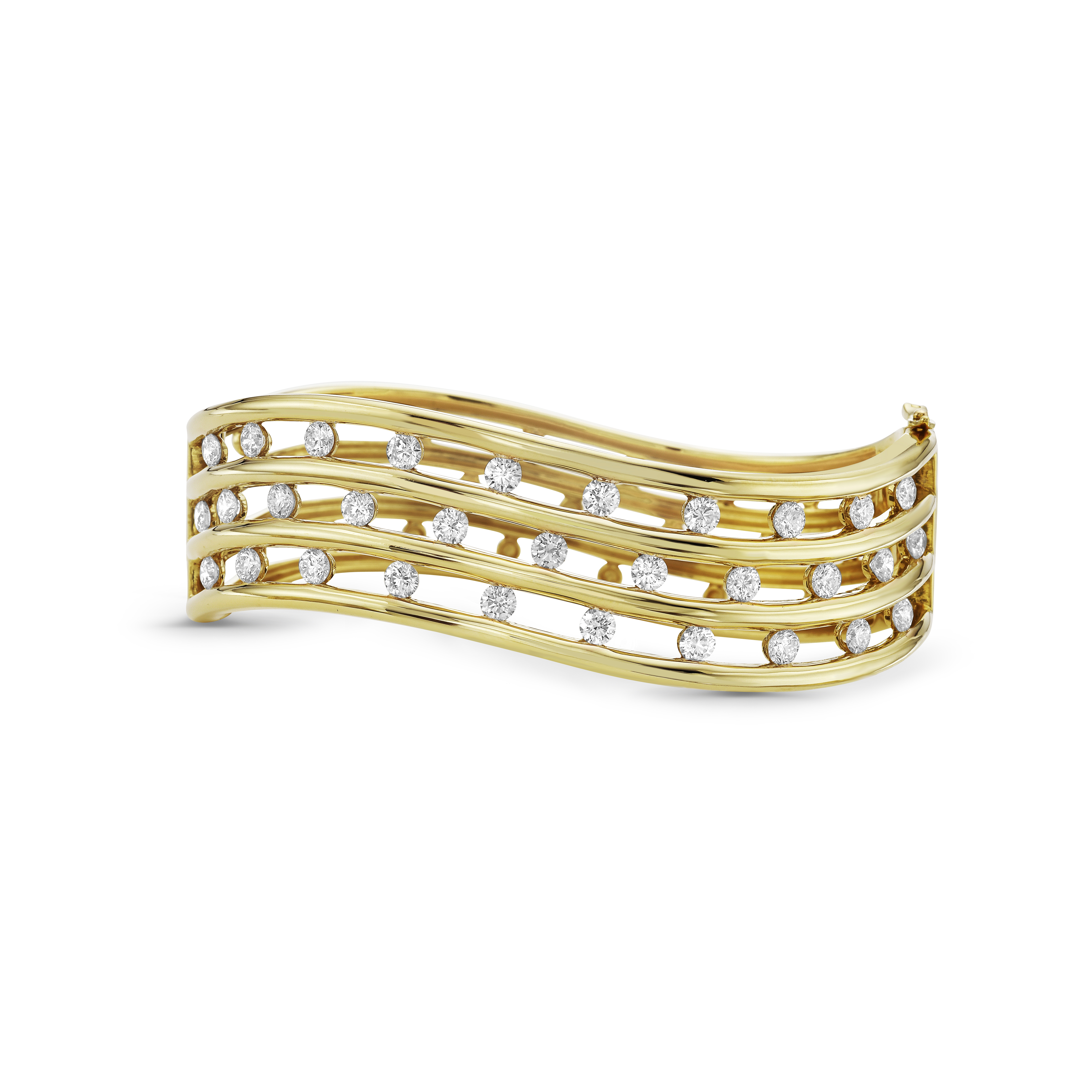 Triple Row Curved Floating Diamond Bangle