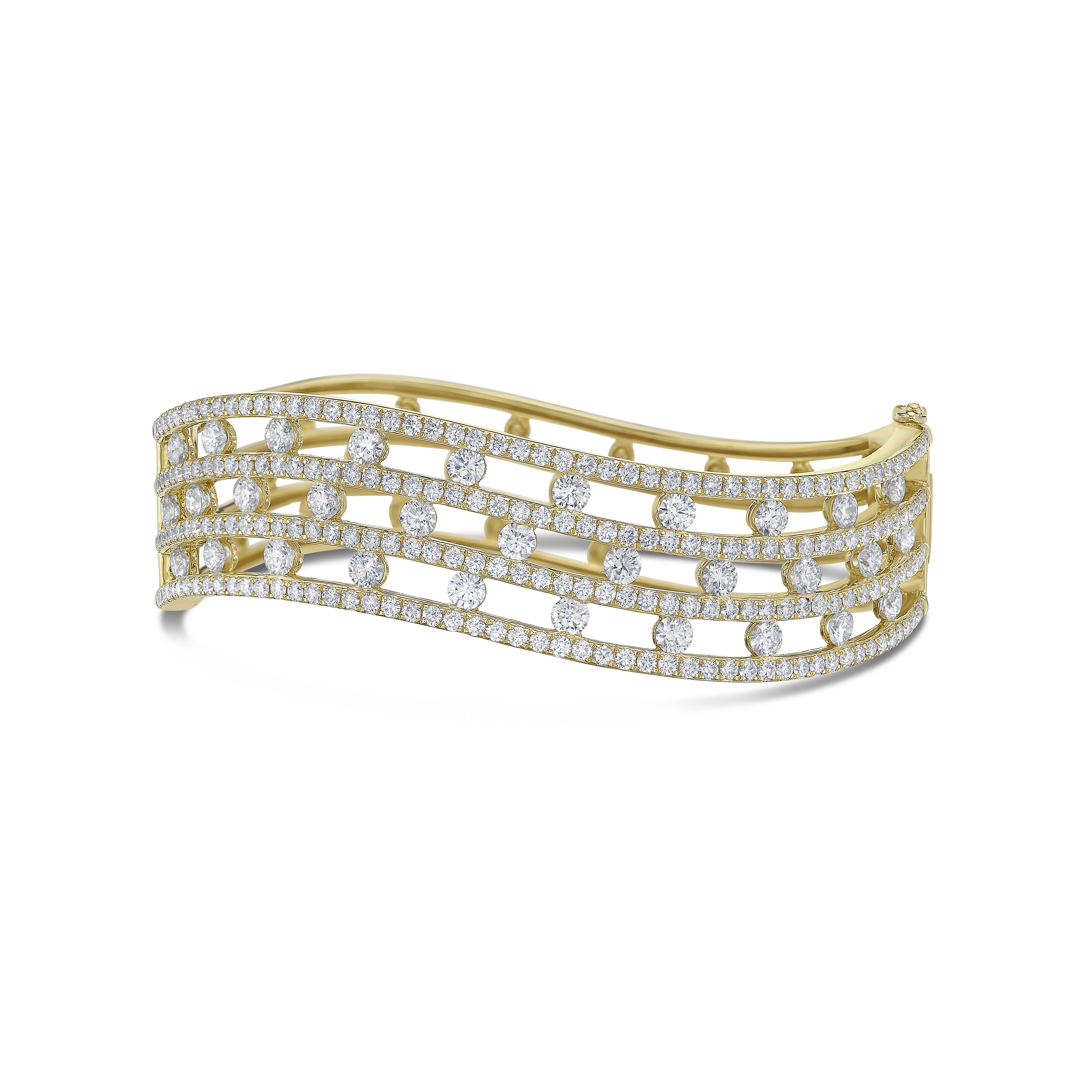 Triple Row Curved Floating Diamond Bangle