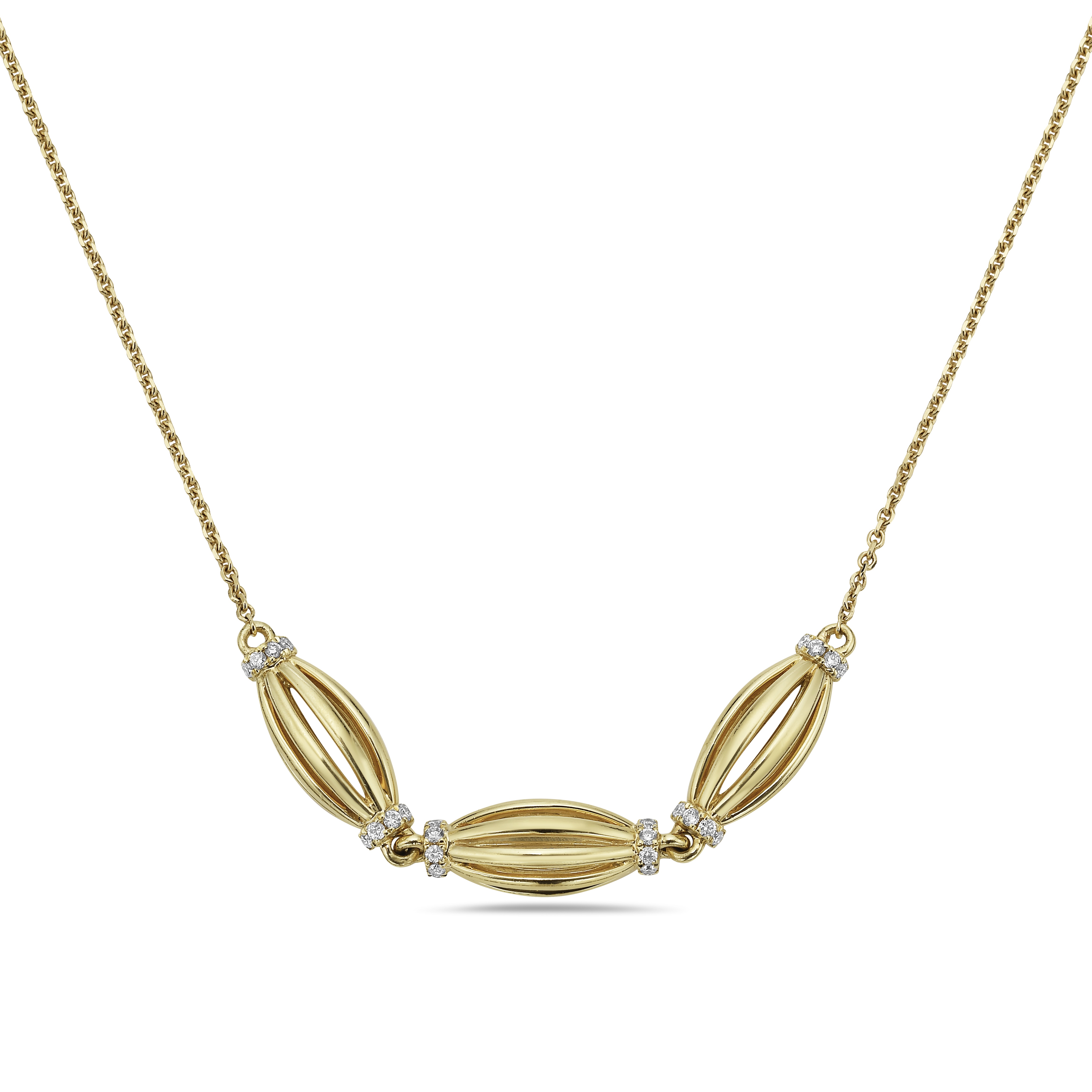 Three Station Tapered Barrel Birdcage Necklace