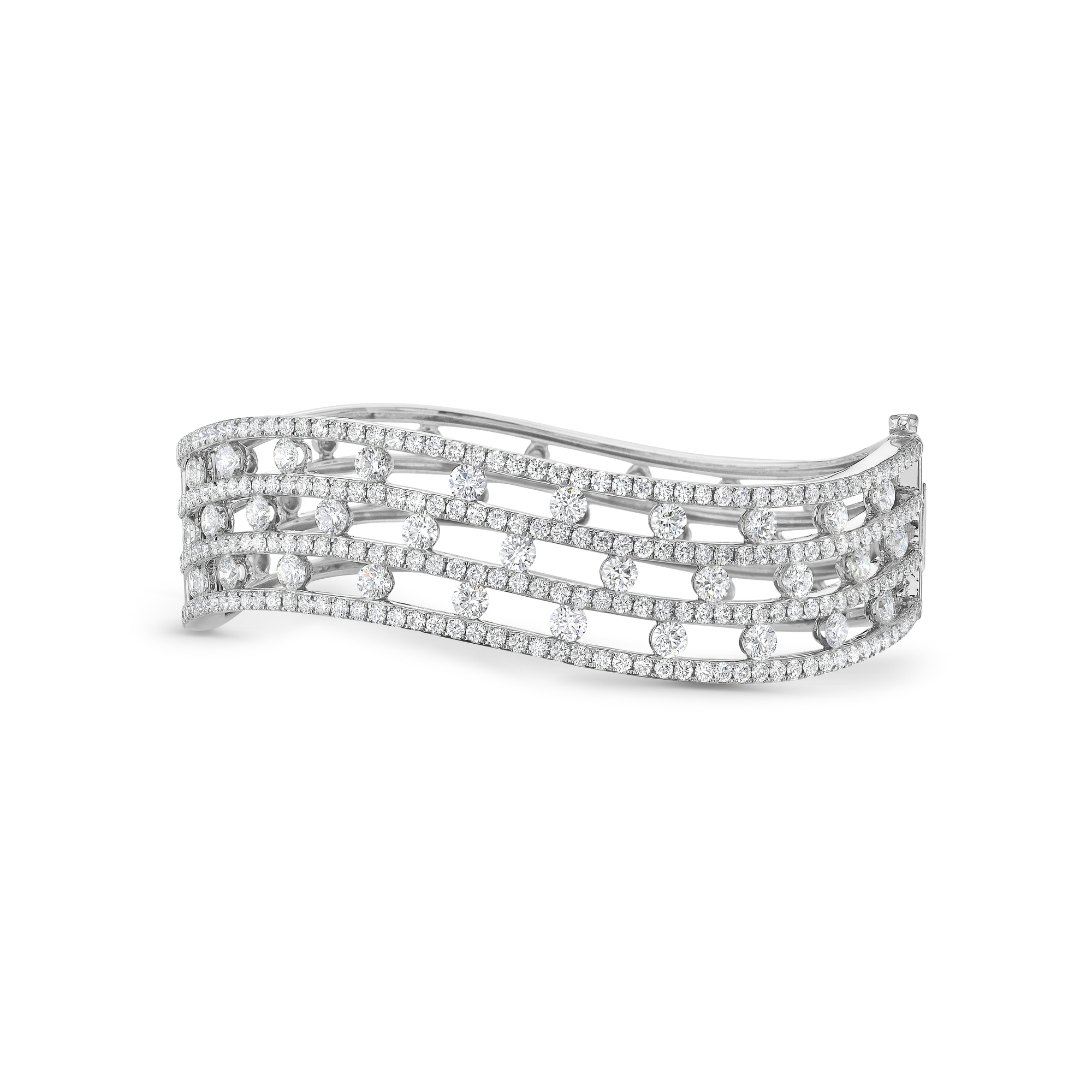 Triple Row Curved Floating Diamond Bangle