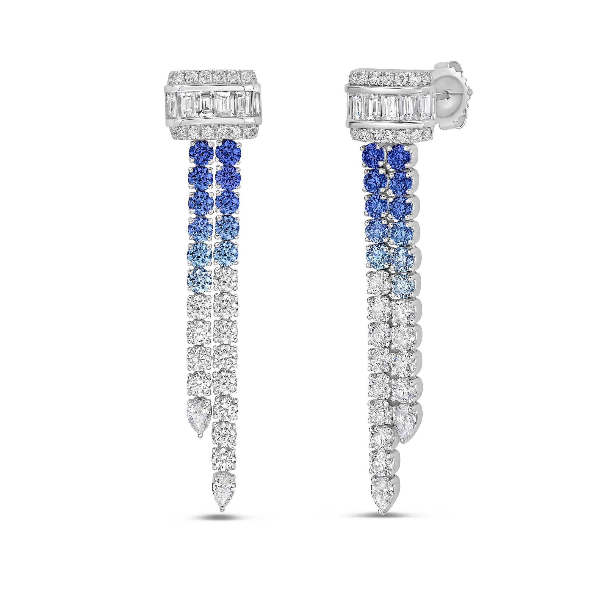 Ombre Sapphire and Diamond Lariat Earrings