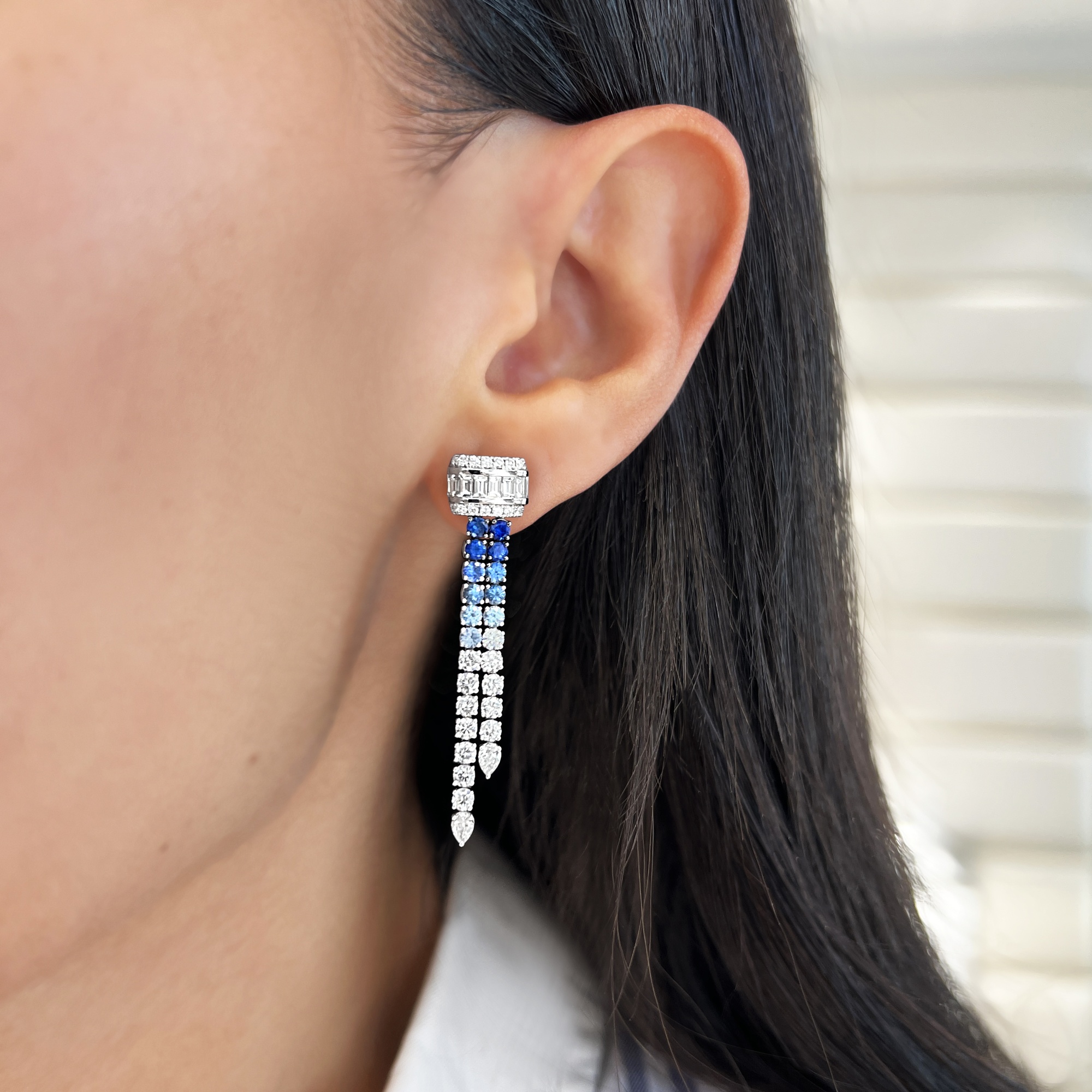 Ombre Sapphire and Diamond Lariat Earrings