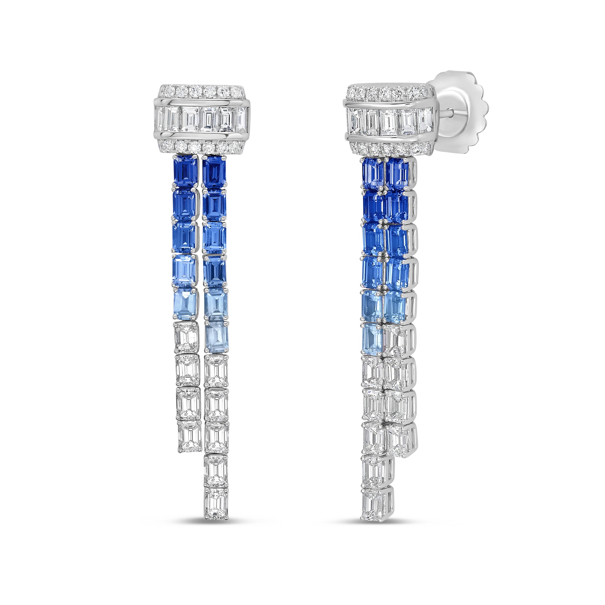 Ombre Sapphire and Diamond Baguette Lariat Earrings