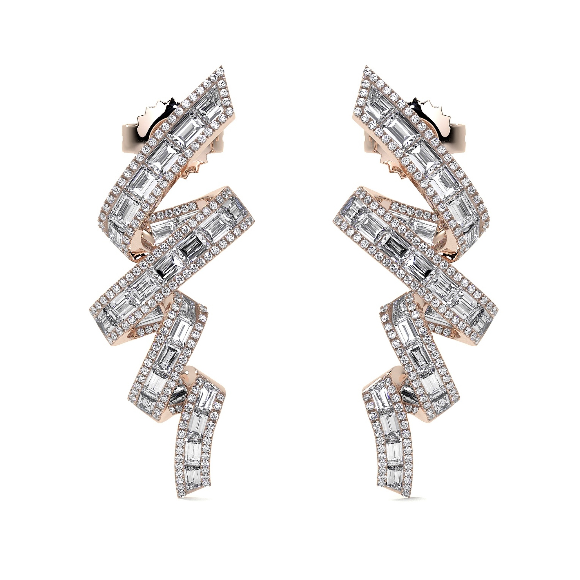 Channel Set Baguette Vortex Earrings