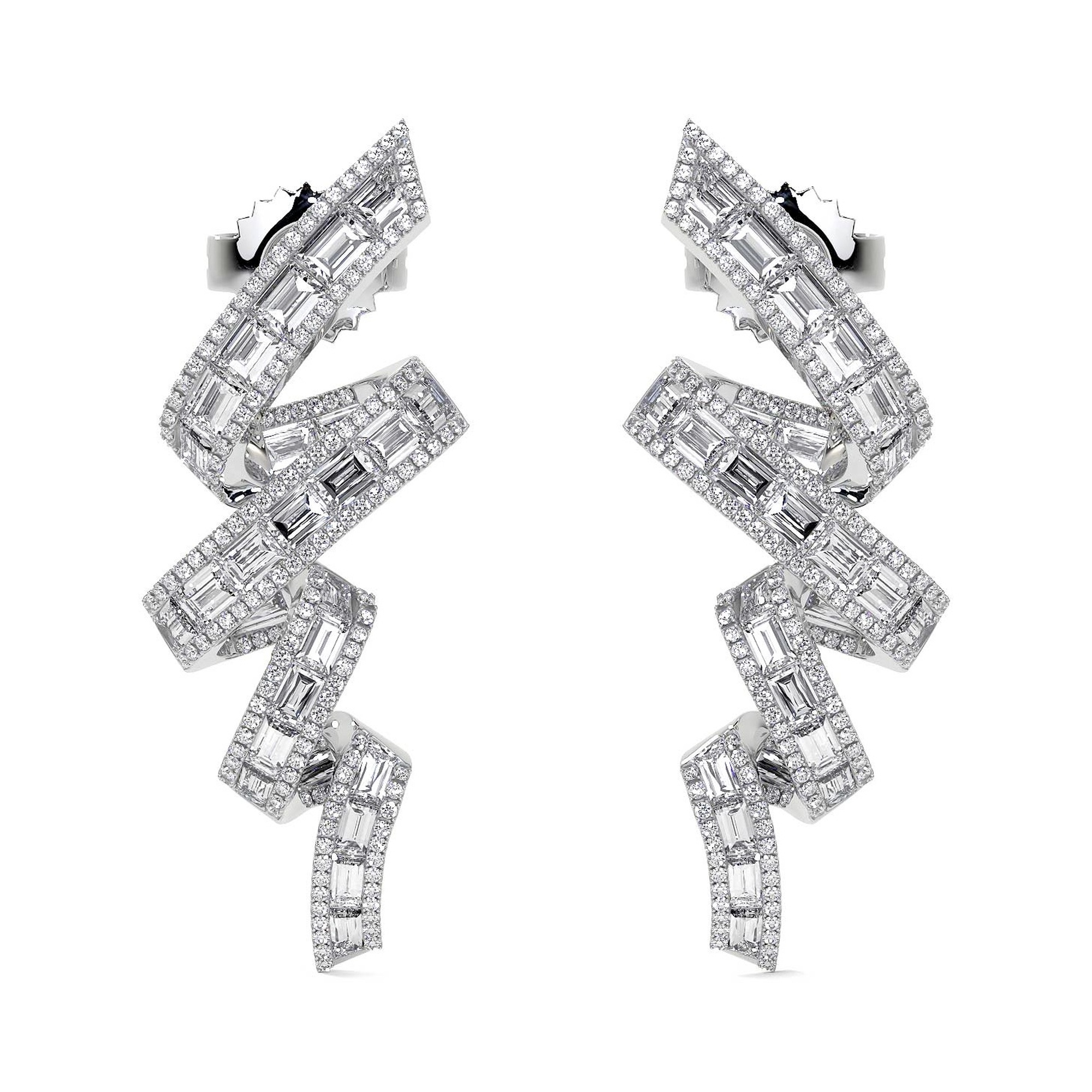 Channel Set Baguette Vortex Earrings