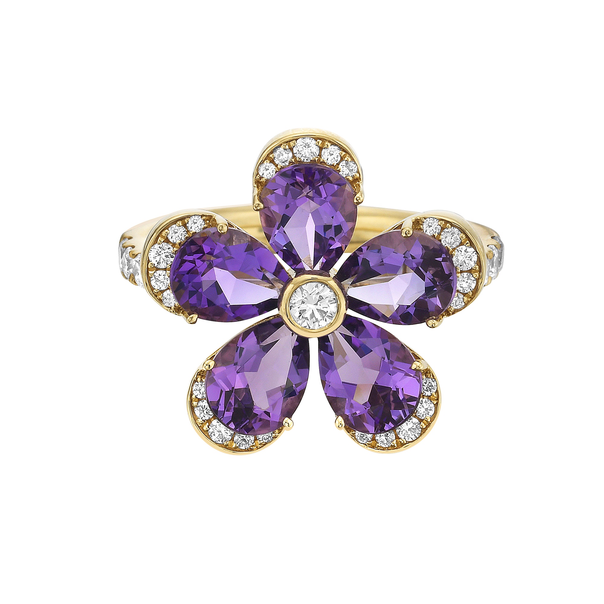 Pave Edge Amethyst Flower Ring