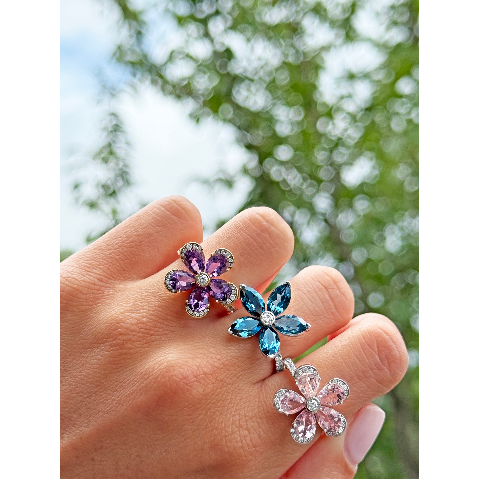 Pave Edge Amethyst Flower Ring