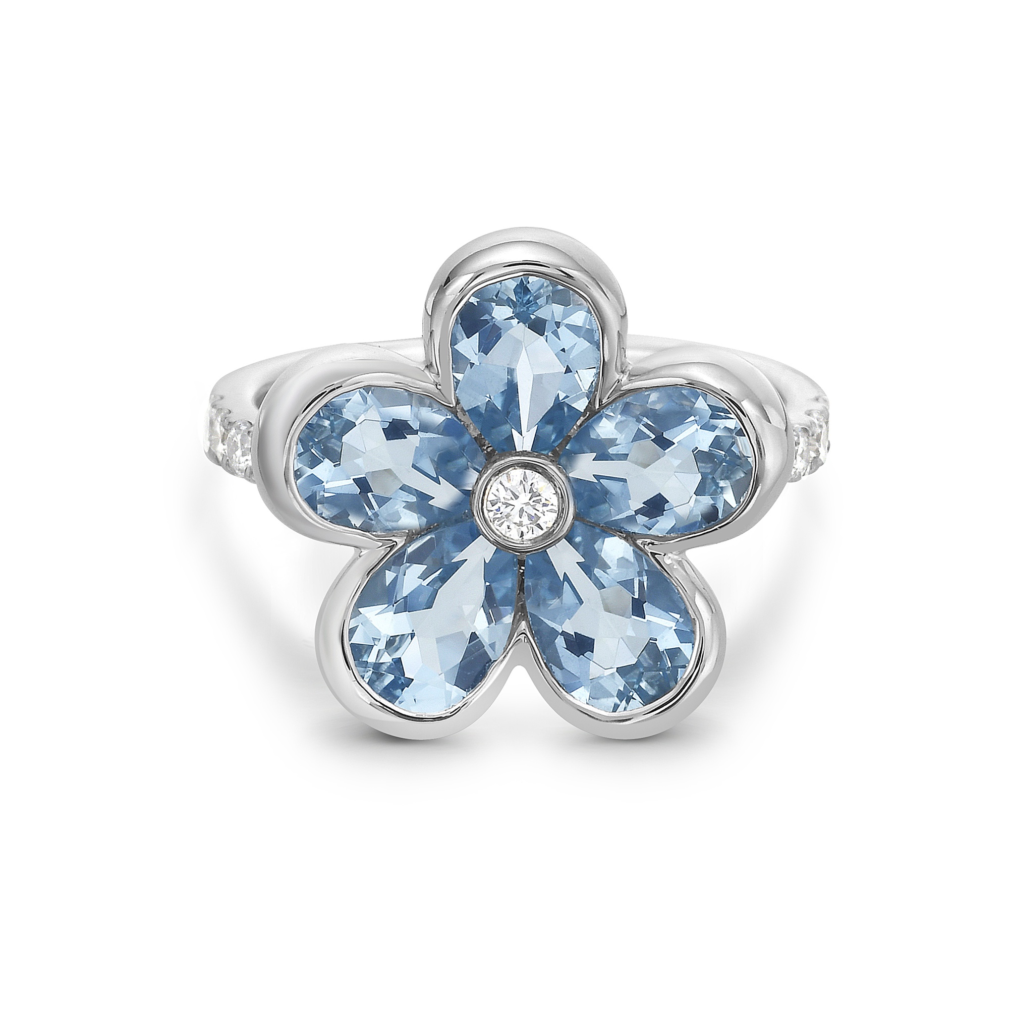 Semi Bezel Aquamarine Flower Ring
