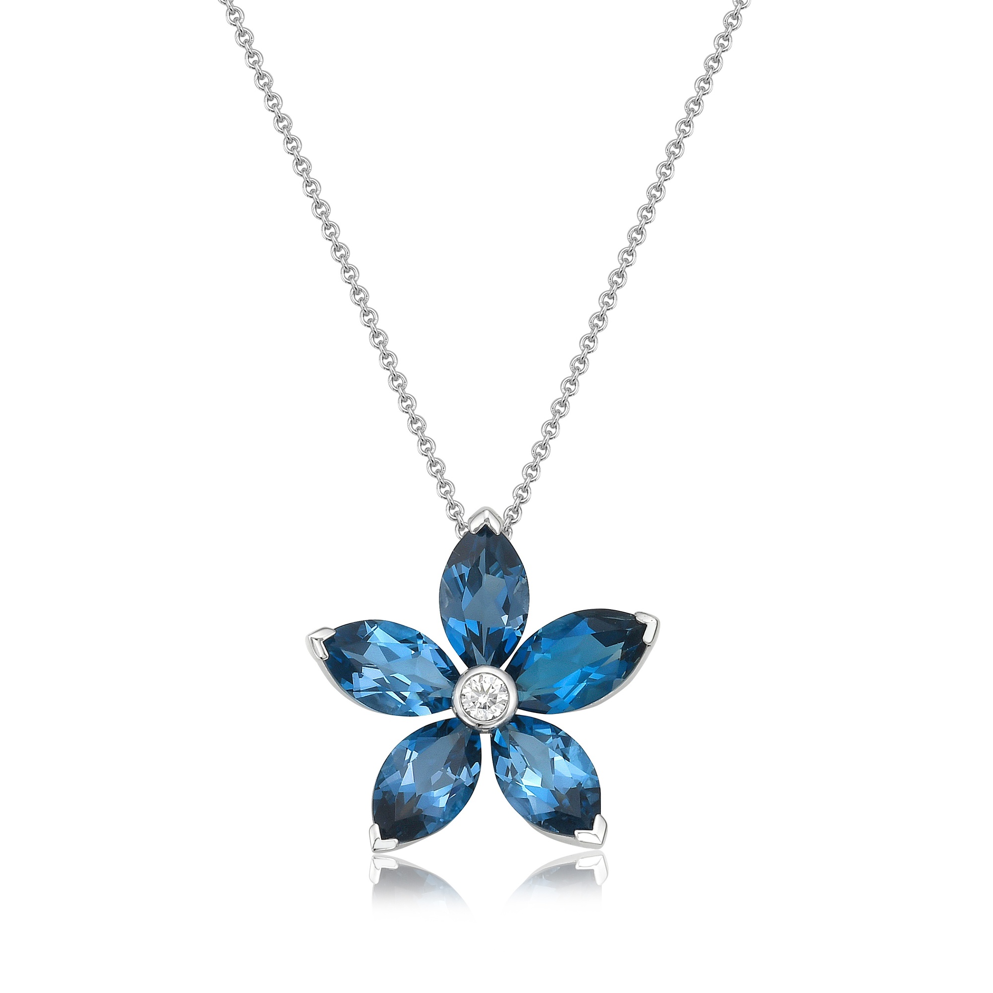 Marquis Shape Blue Topaz Flower Pendant