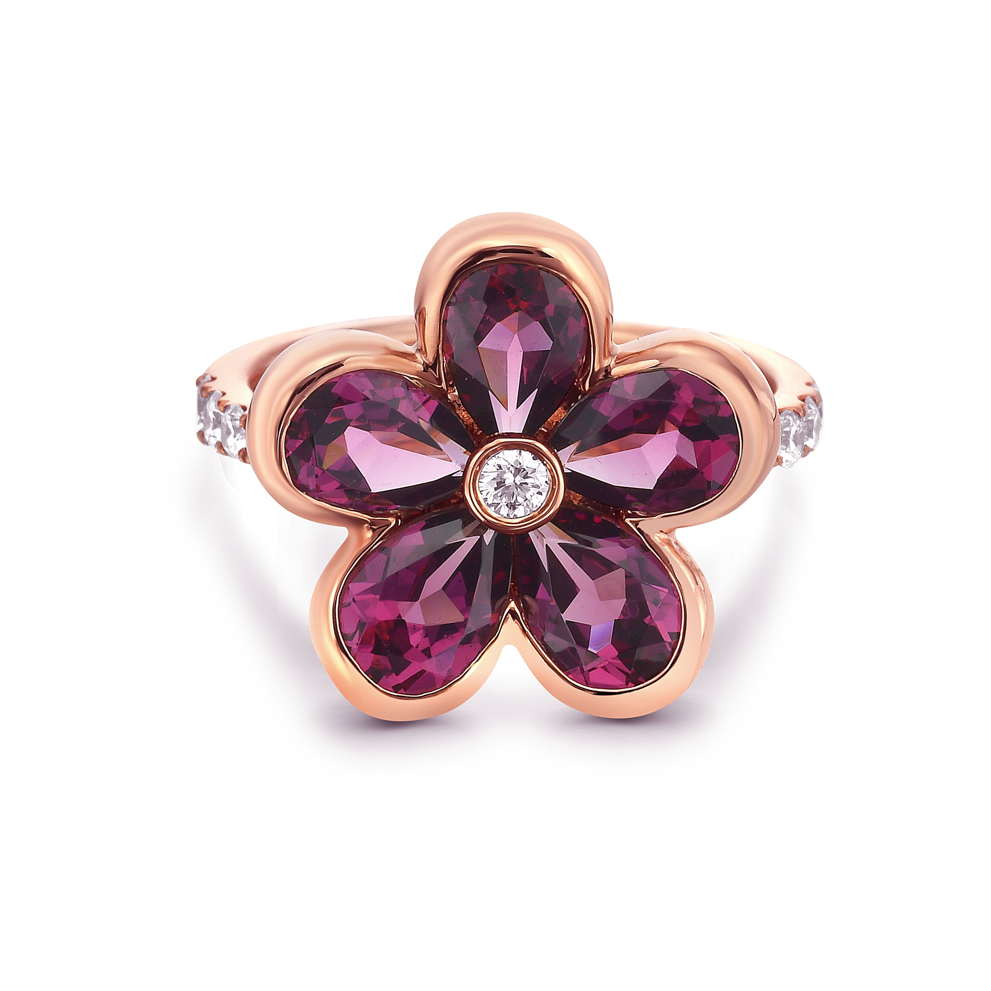 Semi Bezel Garnet Flower Ring