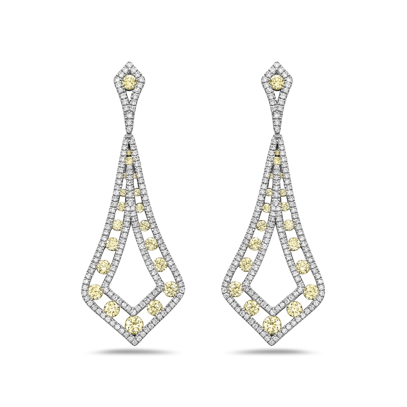 Fancy Yellow Kite Shape Floating Diamond Drop Earrings