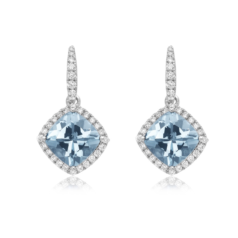 Cushion Aquamarine Drop Earrings