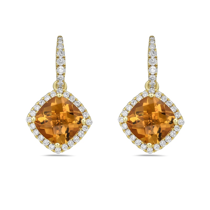Cushion Citrine Drop Earrings