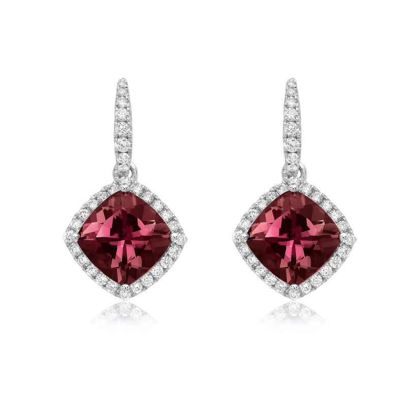 Cushion Rubellite Tourmaline Drop Earrings