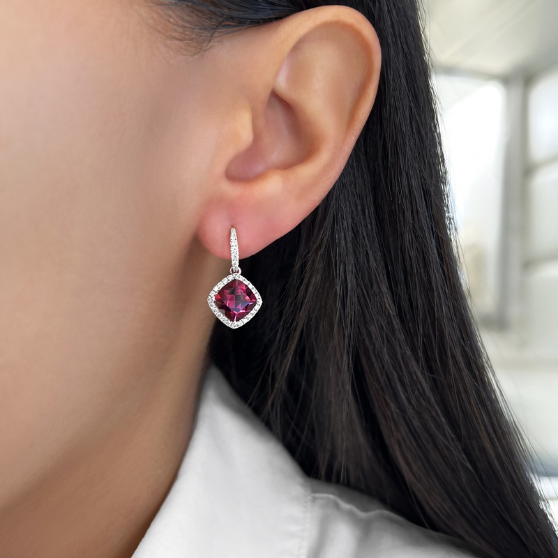 Cushion Rubellite Tourmaline Drop Earrings