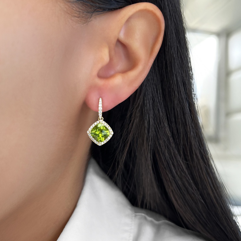 Cushion Peridot Drop Earrings