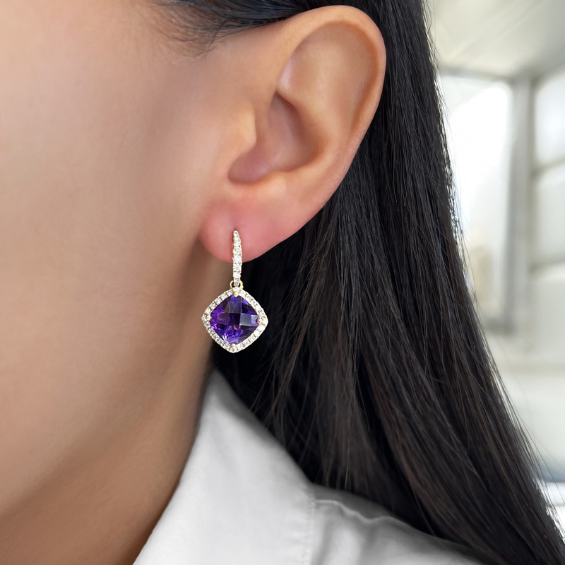 Cushion Amethyst Drop Earrings