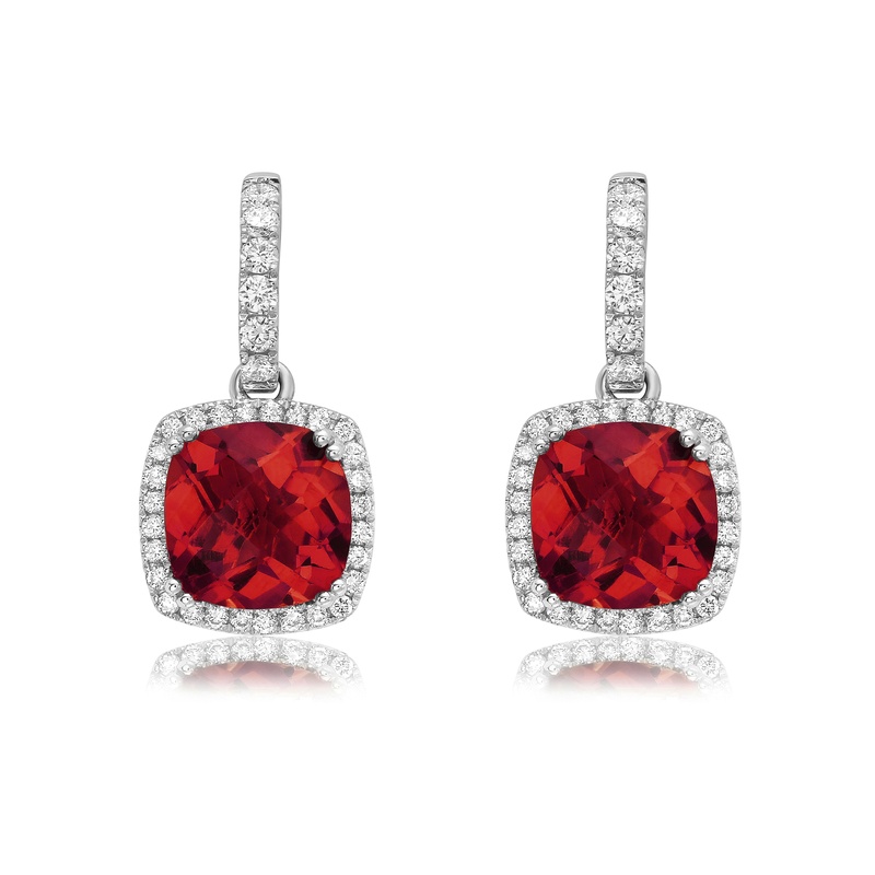 Cushion Cut Rubellite Tourmaline Drop Earrings