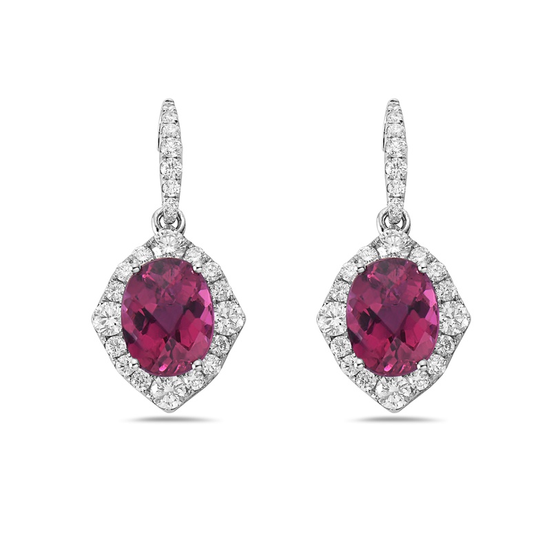 Oval Rubellite Tourmaline Drop Earrings