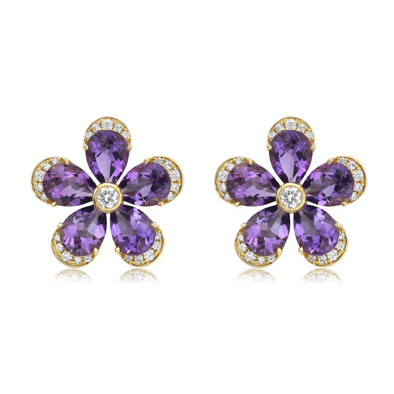 Pave Edge Amythyst Flower Studs