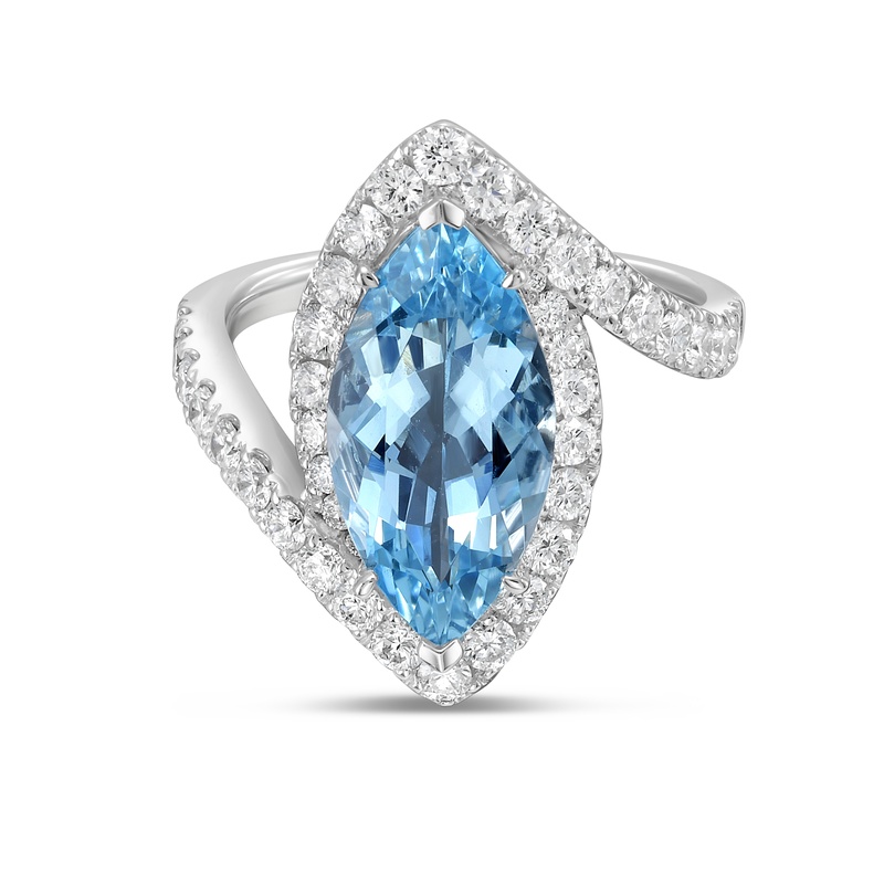 Stencil Marquise Shape Aquamarine Ring
