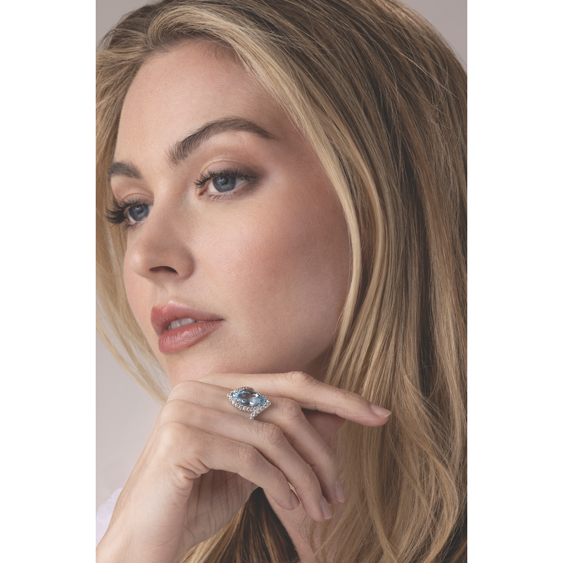 Stencil Marquise Shape Aquamarine Ring