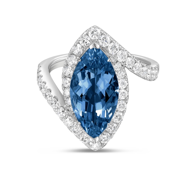 Stencil Marquise Shape London Blue Topaz Ring