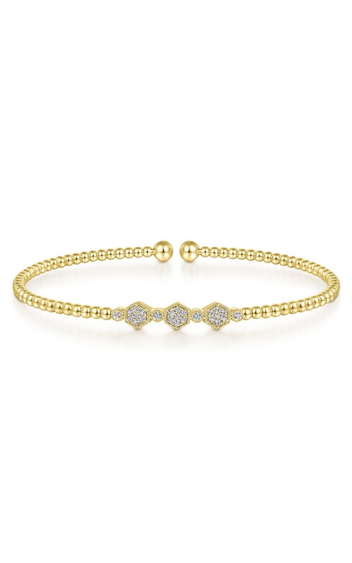 14K Yellow Gold Bujukan Bead and Hexagon Cluster Diamond Bangle
