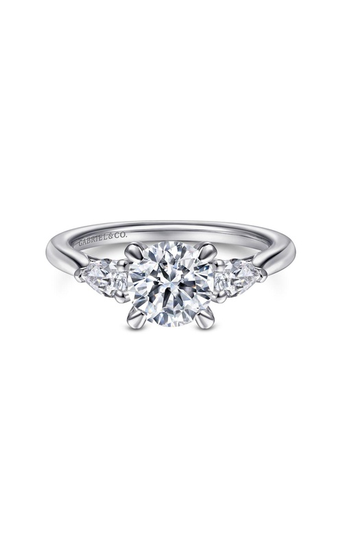 14K White Gold Round 3 Stone Diamond Engagement Ring
