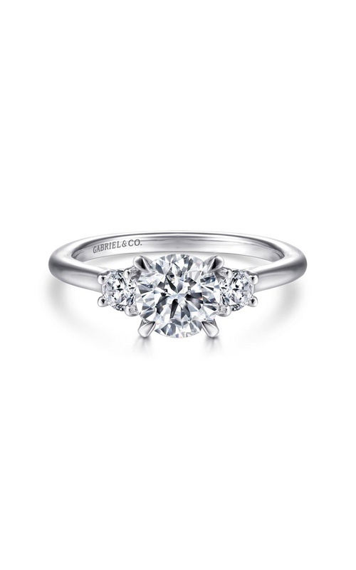 14K White Gold Round 3 Stone Diamond Engagement Ring