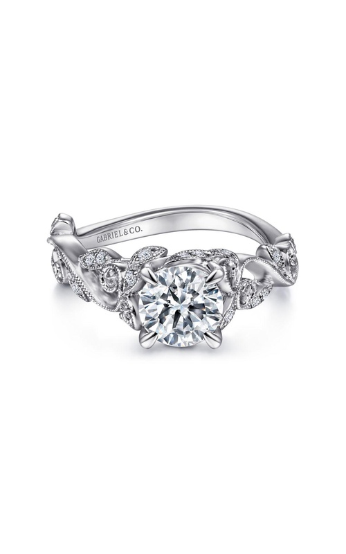 14K White Gold Floral Round Diamond Engagement Ring