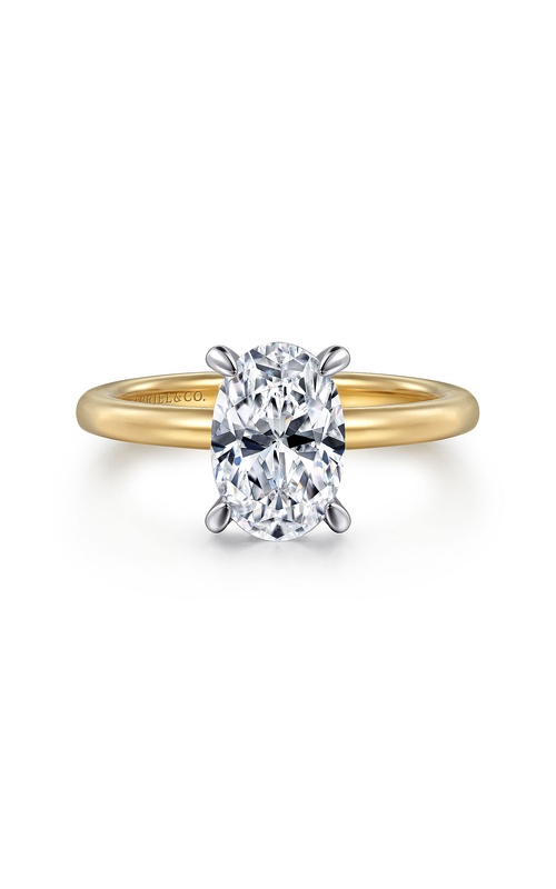14K White-Yellow Gold Hidden Halo Oval Diamond Engagement Ring