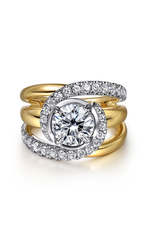 14K White-Yellow Gold Fancy Halo Round Diamond Engagement Ring