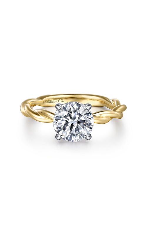14K White-Yellow Gold Twisted Round Diamond Engagement Ring