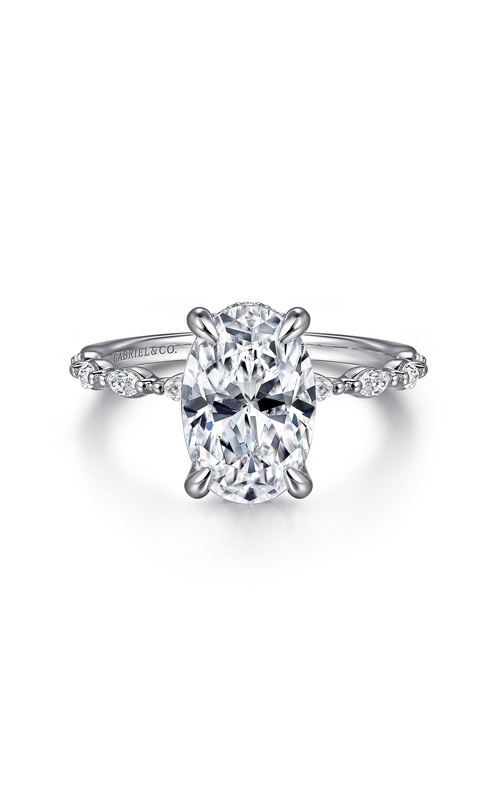 14K White Gold Oval Hidden Halo Diamond Engagement Ring