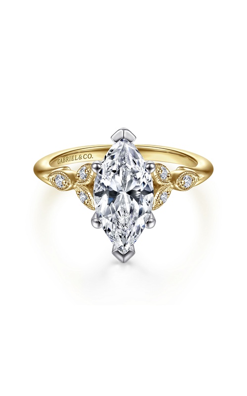 14K Mix Of White And Yellow Gold Diamond Engagement Ring
