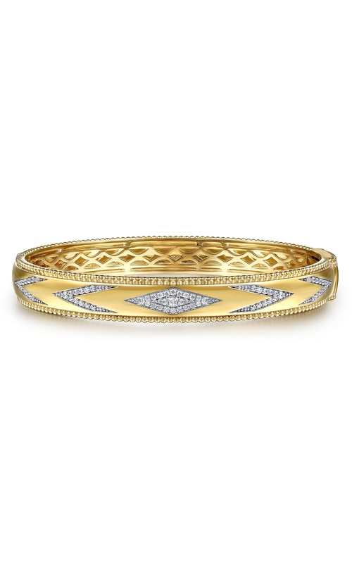 14K Yellow Gold Bujukan Diamond Chevron Pattern Bangle Bracelet