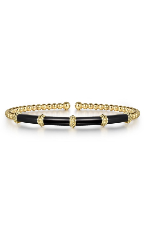 14K Yellow Gold Bujukan Beads Split Bangle with Black Enamel
