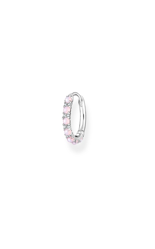 Single hoop Earring - Pink Stones - Silver