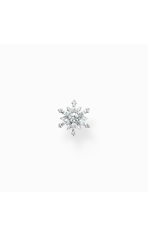 Single Ear Stud - Snowflake with White Stones - Silver