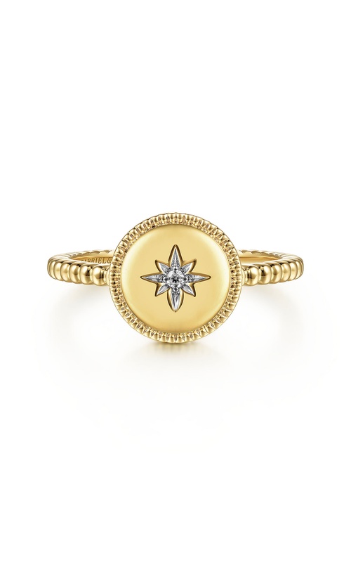 14K Yellow Gold Round Diamond Star Bujukan Signet Ring