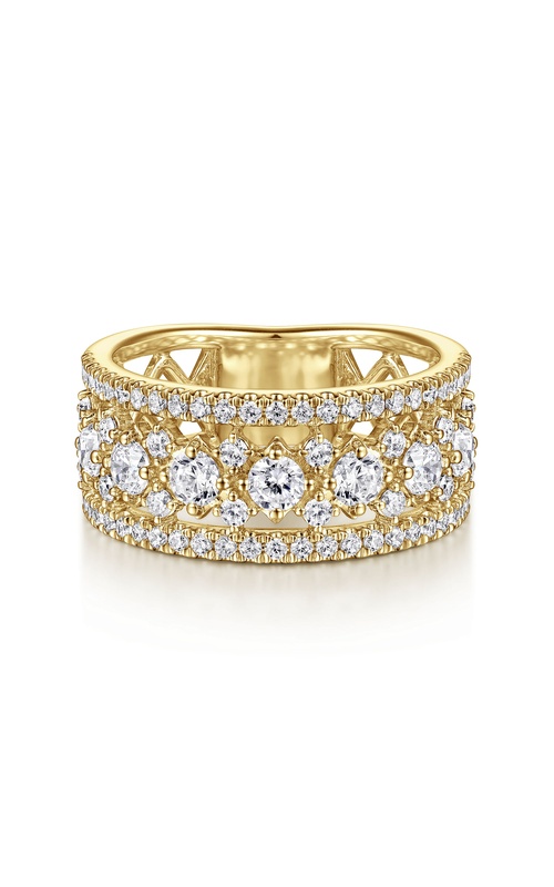 14K Yellow Gold Three Row Diamond Wide Band Ring