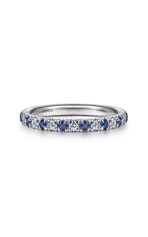 14K White Gold 15 Stone Diamond and Sapphire Anniversary Band