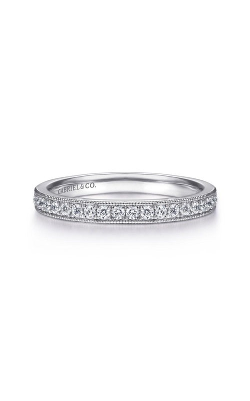 14K White Gold Micro Pave Channel Diamond Wedding Band with Milgrain