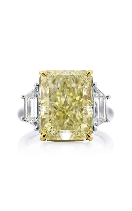 Platinum and 18K Yellow Gold Radiant-Cut Fancy Yellow Diamond Certified Ring