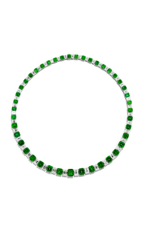Platinum Emerald-Cut Emerald and Diamond Necklace