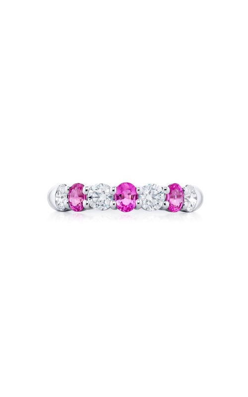Platinum Oval Pink Sapphire and Round Diamond Band