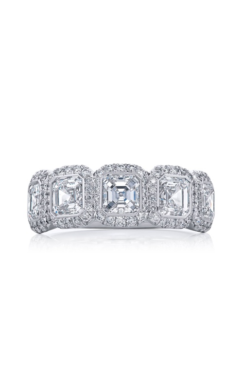 Platinum Square Emerald-Cut Diamond Bezel Band
