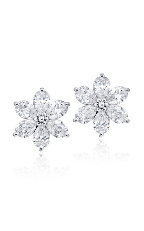 Platinum Pear-Shaped Diamond Floral Stud Earrings