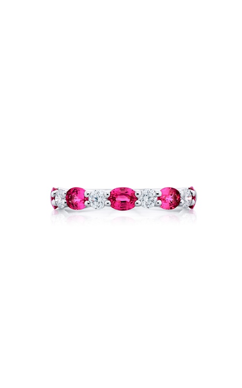 Platinum Oval Pink Sapphire and Diamond East-West Band